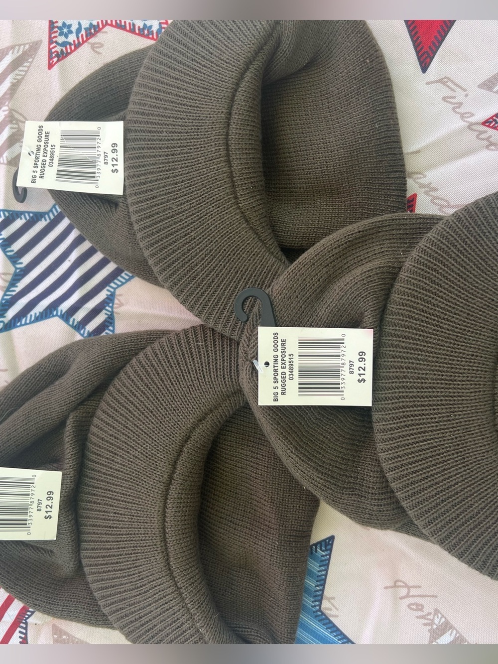Three olive green knit beanies from Big 5 Sporting Goods. Brand new w/tags